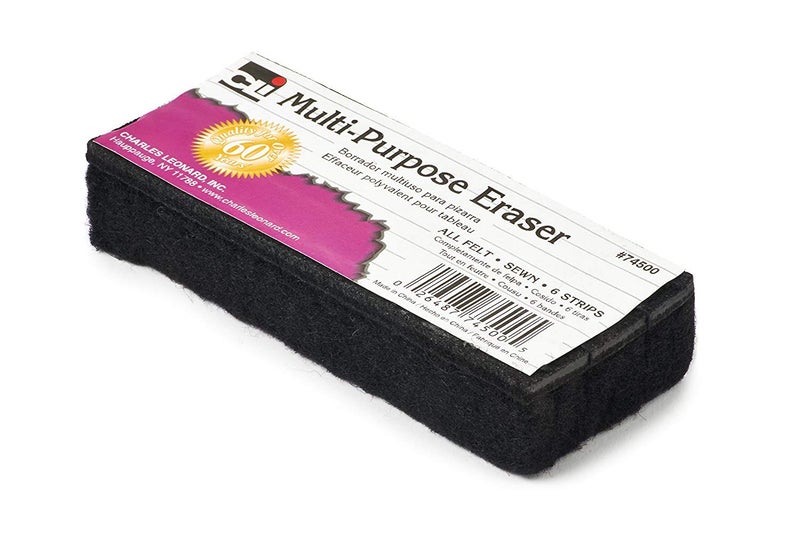 Charles Leonard Inc., Eraser, Whiteboard, Felt/Foam, Gray and Black, 1/Box (74535)